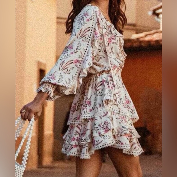 Spell Boho Floral Cream Mini Dress - Picture 3 of 13